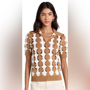 Tory Burch Cutout Polo Shirt Top Golden Maple Ivory Size Medium
